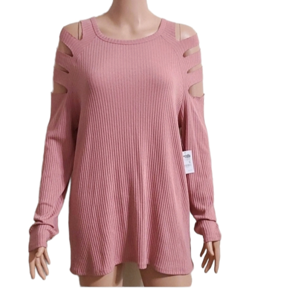 Charlotte‎ Russe Pink Open Shoulder Long Sleeve Shirt Size XL Womens